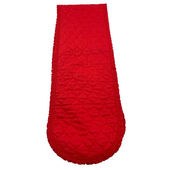Red Quilted Table Runner Reversible Christmas Holiday Ruffled Edges 68 x 12 VTG - Picture 4 of 8